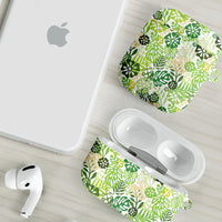Green Aloha Hawaiian AirPods Case Monstera Hibiscus Tropical Pattern