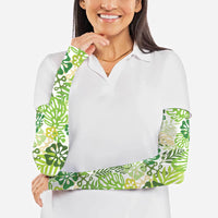 Green Aloha Hawaiian Arm Sleeves Monstera Hibiscus Tropical Pattern
