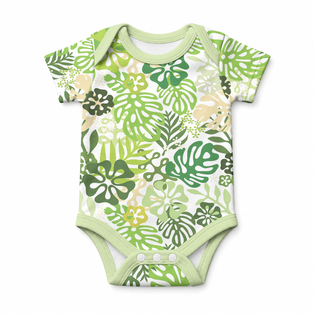 Green Aloha Hawaiian Baby Onesie Monstera Hibiscus Tropical Pattern LT19 Green - Polynesian Pride