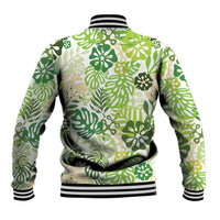 Green Aloha Hawaiian Baseball Jacket Monstera Hibiscus Tropical Pattern