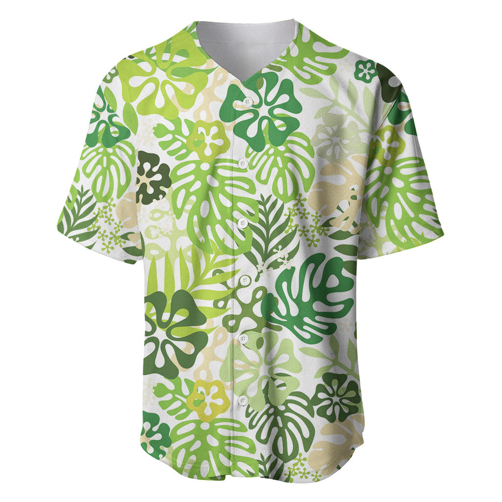Green Aloha Hawaiian Baseball Jersey Monstera Hibiscus Tropical Pattern LT19 Green - Polynesian Pride