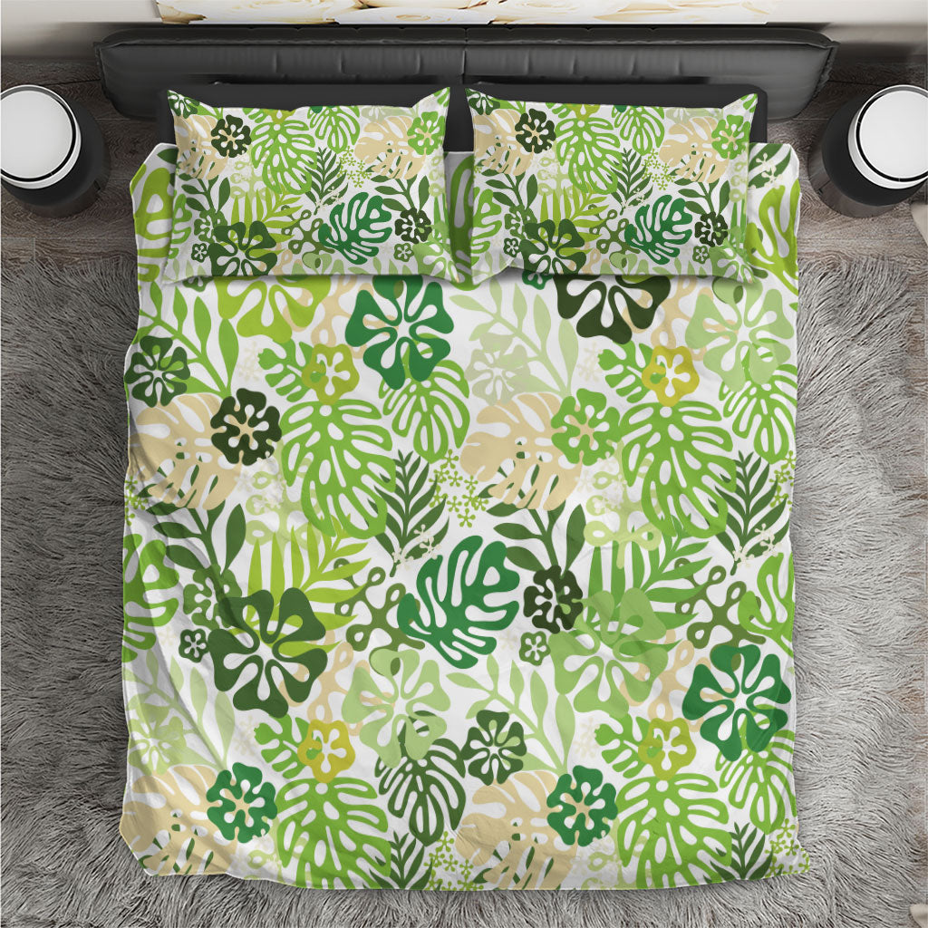 Green Aloha Hawaiian Bedding Set Monstera Hibiscus Tropical Pattern LT19 Green - Polynesian Pride