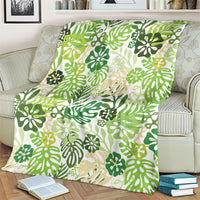 Green Aloha Hawaiian Blanket Monstera Hibiscus Tropical Pattern