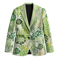 Green Aloha Hawaiian Blazer Monstera Hibiscus Tropical Pattern