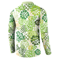 Green Aloha Hawaiian Button Sweatshirt Monstera Hibiscus Tropical Pattern