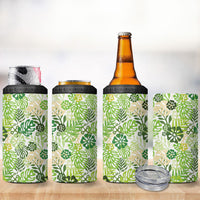 Green Aloha Hawaiian 4 in 1 Can Cooler Tumbler Monstera Hibiscus Tropical Pattern
