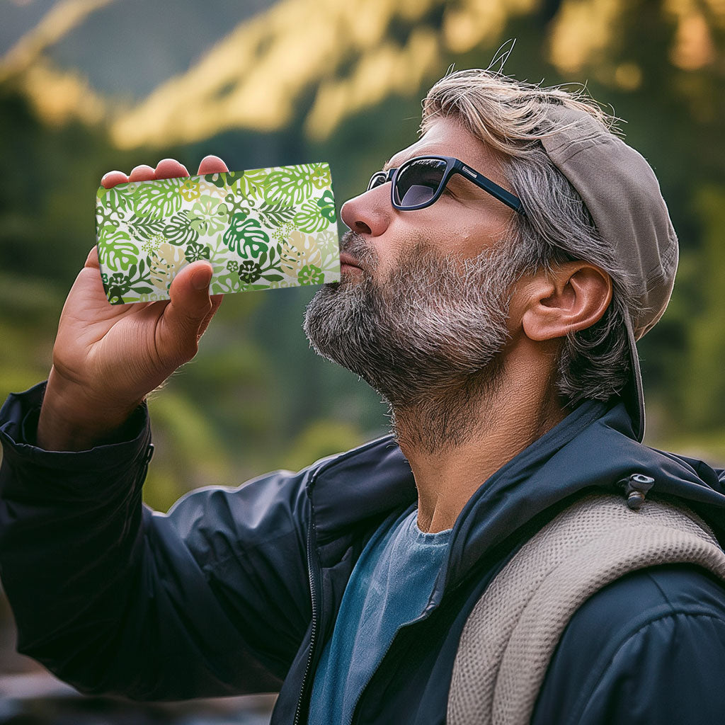 Green Aloha Hawaiian 4 in 1 Can Cooler Tumbler Monstera Hibiscus Tropical Pattern