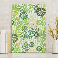 Green Aloha Hawaiian Canvas Wall Art Monstera Hibiscus Tropical Pattern