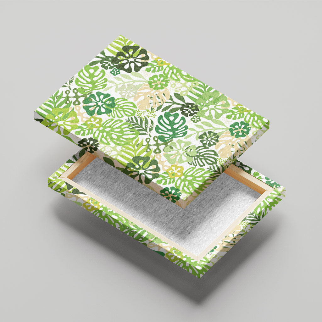 Green Aloha Hawaiian Canvas Wall Art Monstera Hibiscus Tropical Pattern