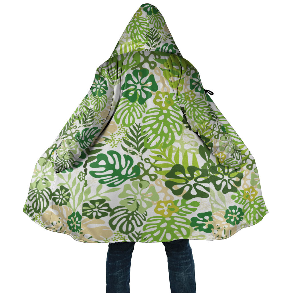 Green Aloha Hawaiian Cloak Monstera Hibiscus Tropical Pattern LT19 Unisex Green - Polynesian Pride