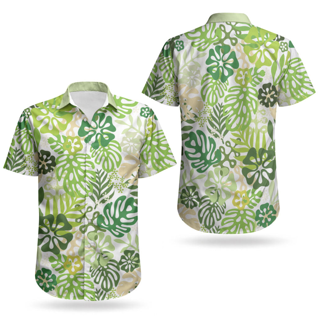 Green Aloha Hawaiian Couples Matching Mermaid Dress and Hawaiian Shirt Monstera Hibiscus Tropical Pattern