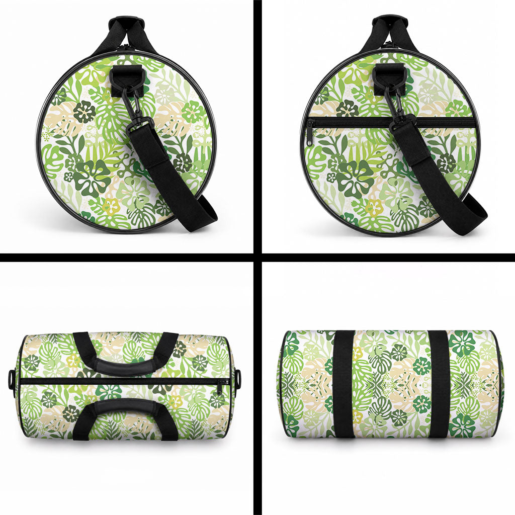Green Aloha Hawaiian Duffle Bag Monstera Hibiscus Tropical Pattern LT19 - Polynesian Pride
