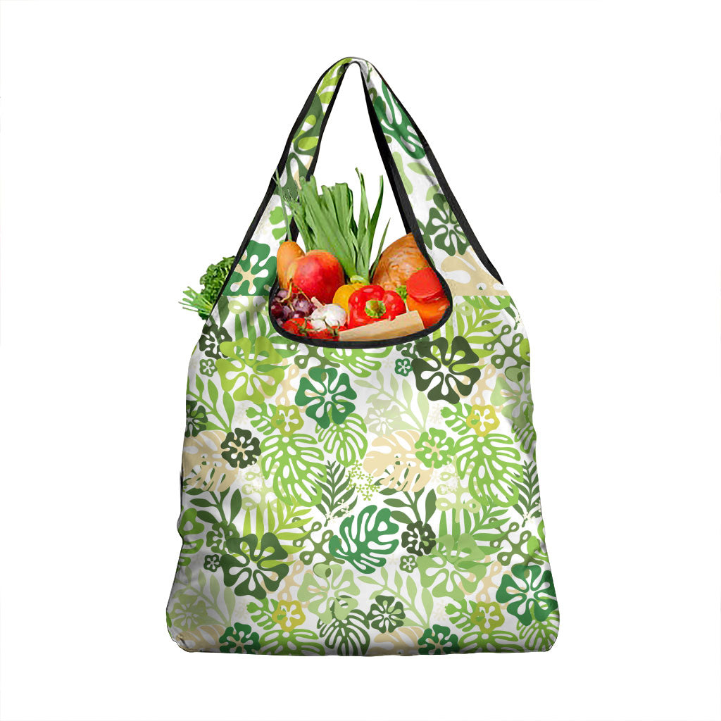 Green Aloha Hawaiian Grocery Bag Monstera Hibiscus Tropical Pattern LT19 1-pack One Size Green - Polynesian Pride
