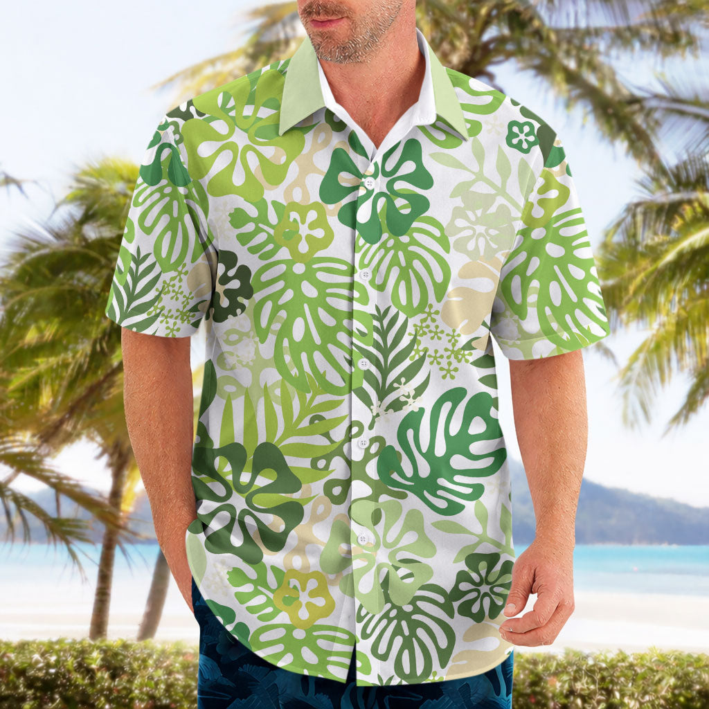 Green Aloha Hawaiian Hawaiian Shirt Monstera Hibiscus Tropical Pattern