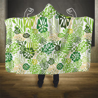 Green Aloha Hawaiian Hooded Blanket Monstera Hibiscus Tropical Pattern