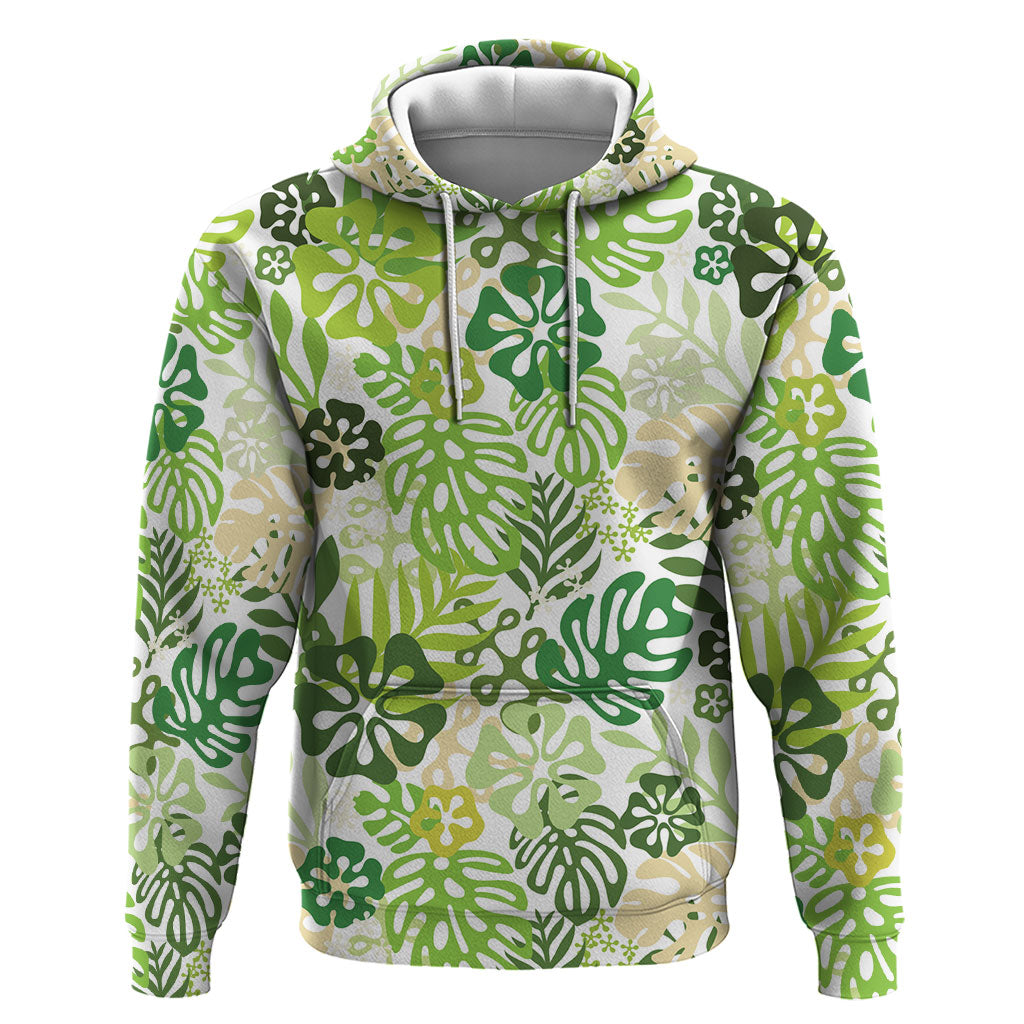 Green Aloha Hawaiian Hoodie Monstera Hibiscus Tropical Pattern
