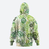 Green Aloha Hawaiian Hoodie Monstera Hibiscus Tropical Pattern