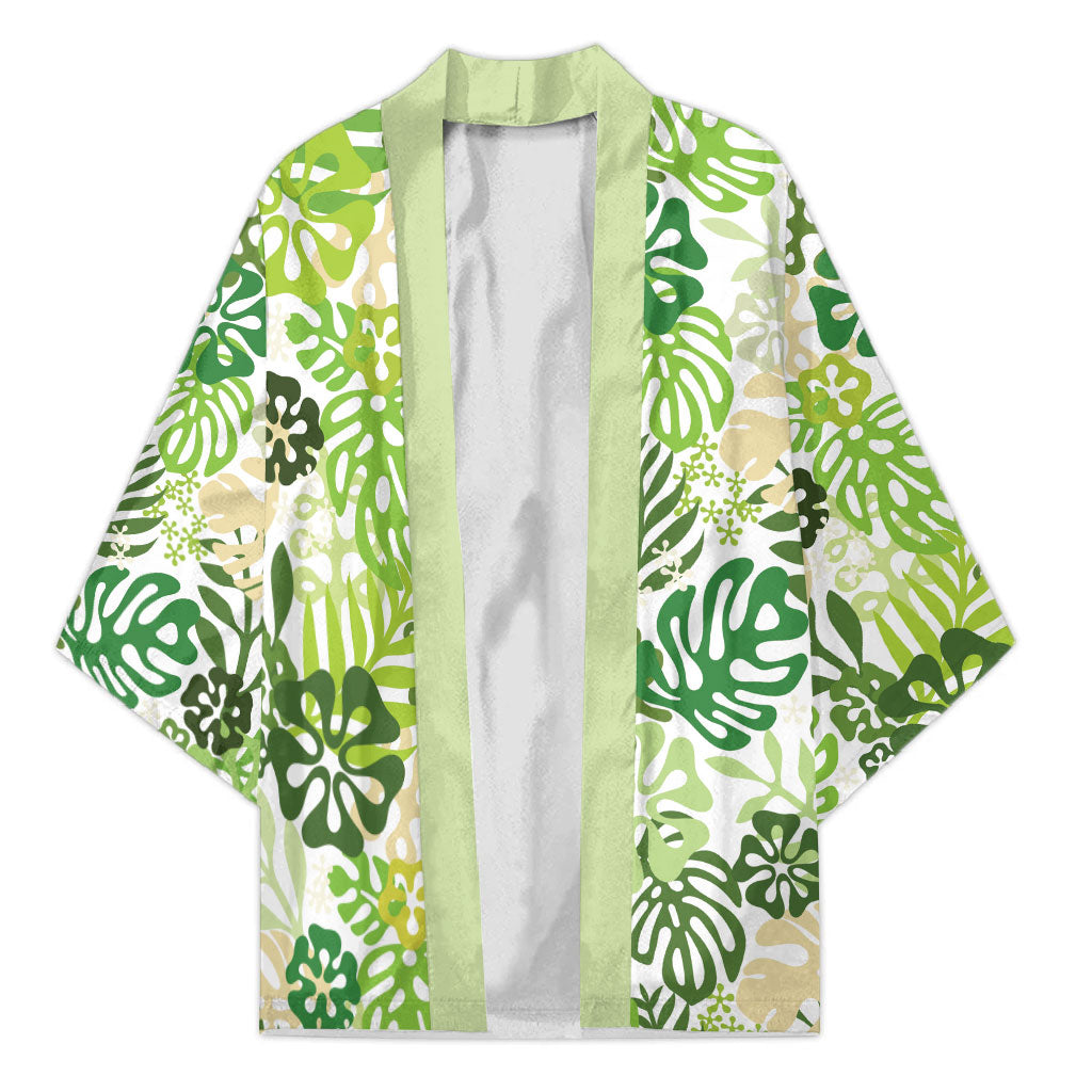 Green Aloha Hawaiian Kimono Monstera Hibiscus Tropical Pattern LT19 Unisex Green - Polynesian Pride