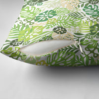 Green Aloha Hawaiian Pillow Cover Monstera Hibiscus Tropical Pattern