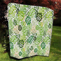 Green Aloha Hawaiian Quilt Monstera Hibiscus Tropical Pattern