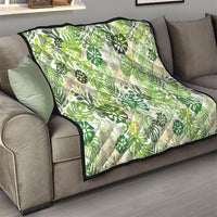 Green Aloha Hawaiian Quilt Monstera Hibiscus Tropical Pattern