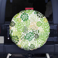 Green Aloha Hawaiian Spare Tire Cover Monstera Hibiscus Tropical Pattern