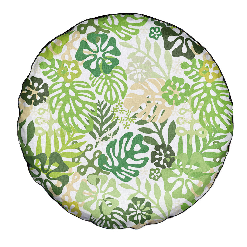 Green Aloha Hawaiian Spare Tire Cover Monstera Hibiscus Tropical Pattern