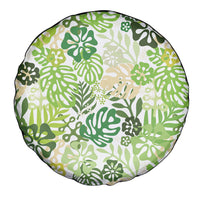 Green Aloha Hawaiian Spare Tire Cover Monstera Hibiscus Tropical Pattern