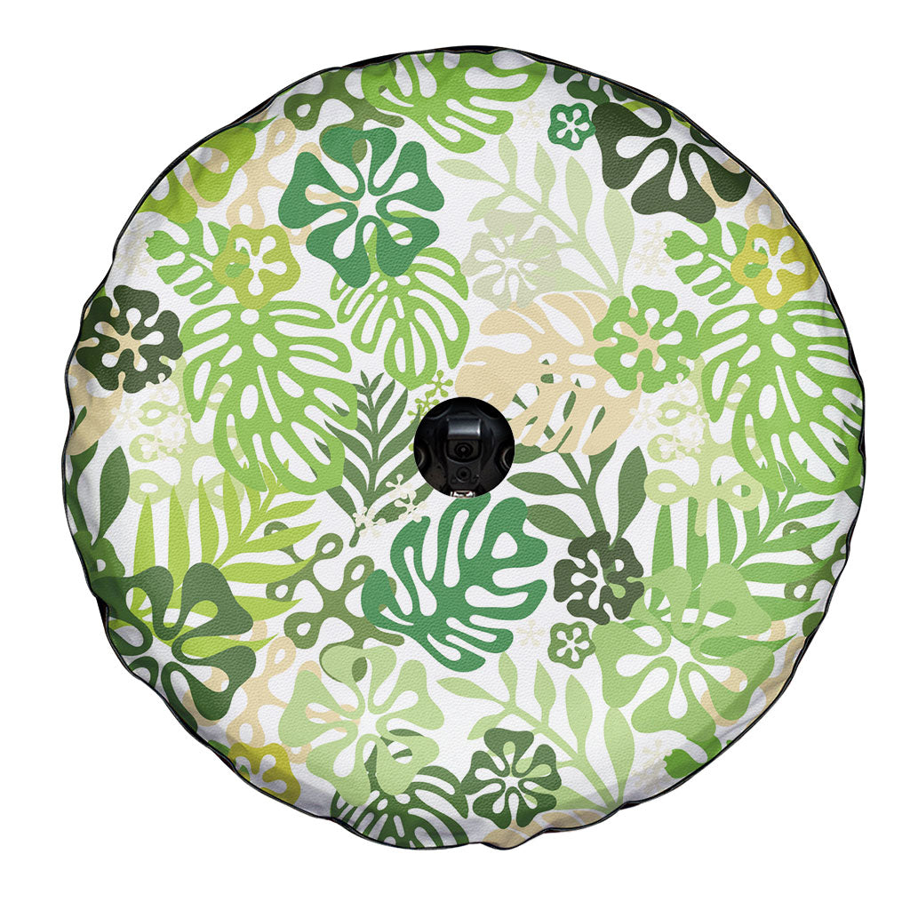 Green Aloha Hawaiian Spare Tire Cover Monstera Hibiscus Tropical Pattern