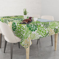 Green Aloha Hawaiian Tablecloth Monstera Hibiscus Tropical Pattern