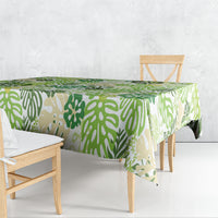 Green Aloha Hawaiian Tablecloth Monstera Hibiscus Tropical Pattern