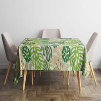 Green Aloha Hawaiian Tablecloth Monstera Hibiscus Tropical Pattern