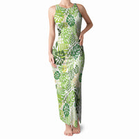 Green Aloha Hawaiian Tank Maxi Dress Monstera Hibiscus Tropical Pattern