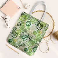 Green Aloha Hawaiian Tote Bag Monstera Hibiscus Tropical Pattern