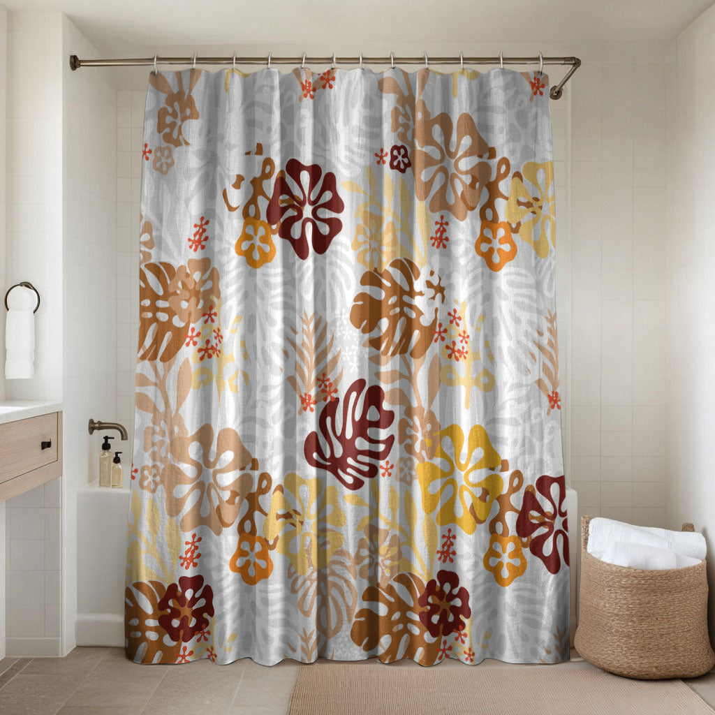 Brown Aloha Hawaiian Bathroom Set Monstera Hibiscus Tropical Pattern