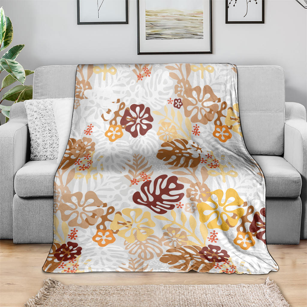 Brown Aloha Hawaiian Blanket Monstera Hibiscus Tropical Pattern