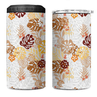 Brown Aloha Hawaiian 4 in 1 Can Cooler Tumbler Monstera Hibiscus Tropical Pattern