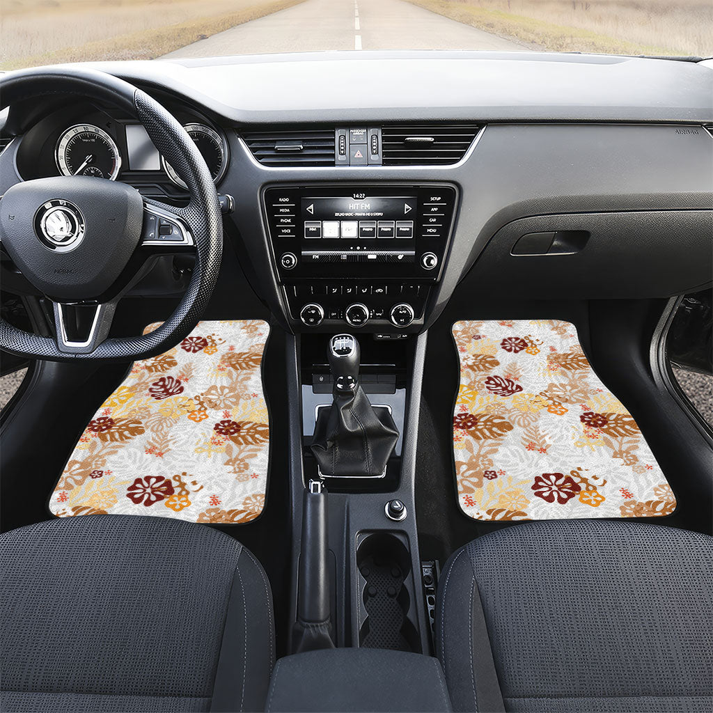Brown Aloha Hawaiian Car Mats Monstera Hibiscus Tropical Pattern