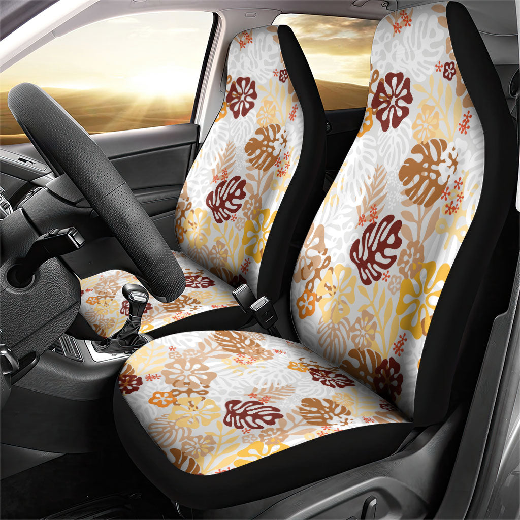 Brown Aloha Hawaiian Car Seat Cover Monstera Hibiscus Tropical Pattern