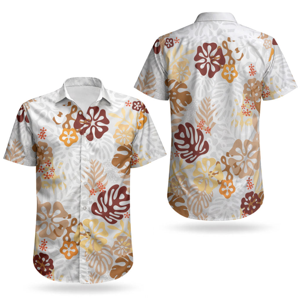 Brown Aloha Hawaiian Couples Matching Mermaid Dress and Hawaiian Shirt Monstera Hibiscus Tropical Pattern