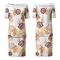 Brown Aloha Hawaiian Couples Matching Puletasi and Hawaiian Shirt Monstera Hibiscus Tropical Pattern