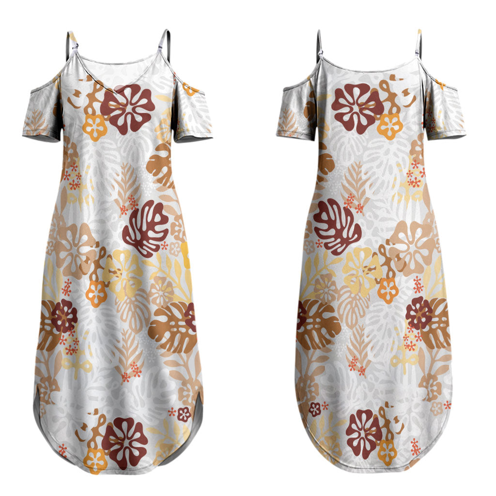 Brown Aloha Hawaiian Couples Matching Summer Maxi Dress and Long Sleeve Button Shirt Monstera Hibiscus Tropical Pattern