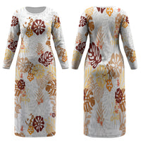 Brown Aloha Hawaiian Family Matching Long Sleeve Bodycon Dress and Hawaiian Shirt Monstera Hibiscus Tropical Pattern