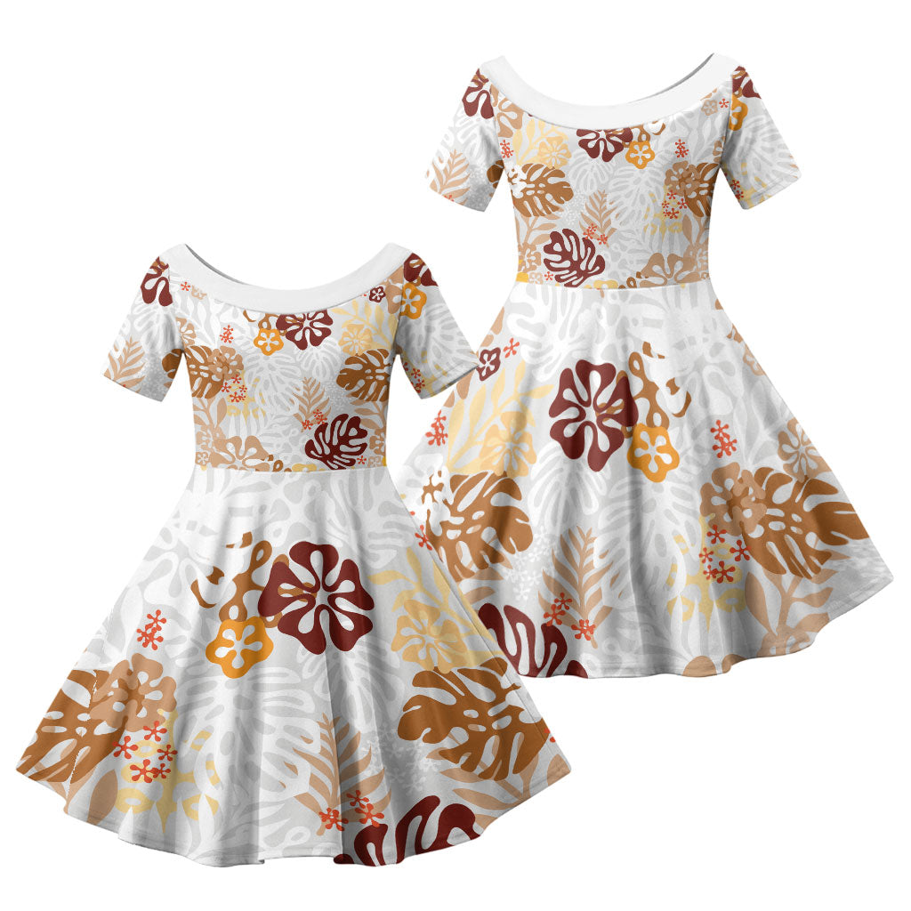 Brown Aloha Hawaiian Family Matching Long Sleeve Bodycon Dress and Hawaiian Shirt Monstera Hibiscus Tropical Pattern