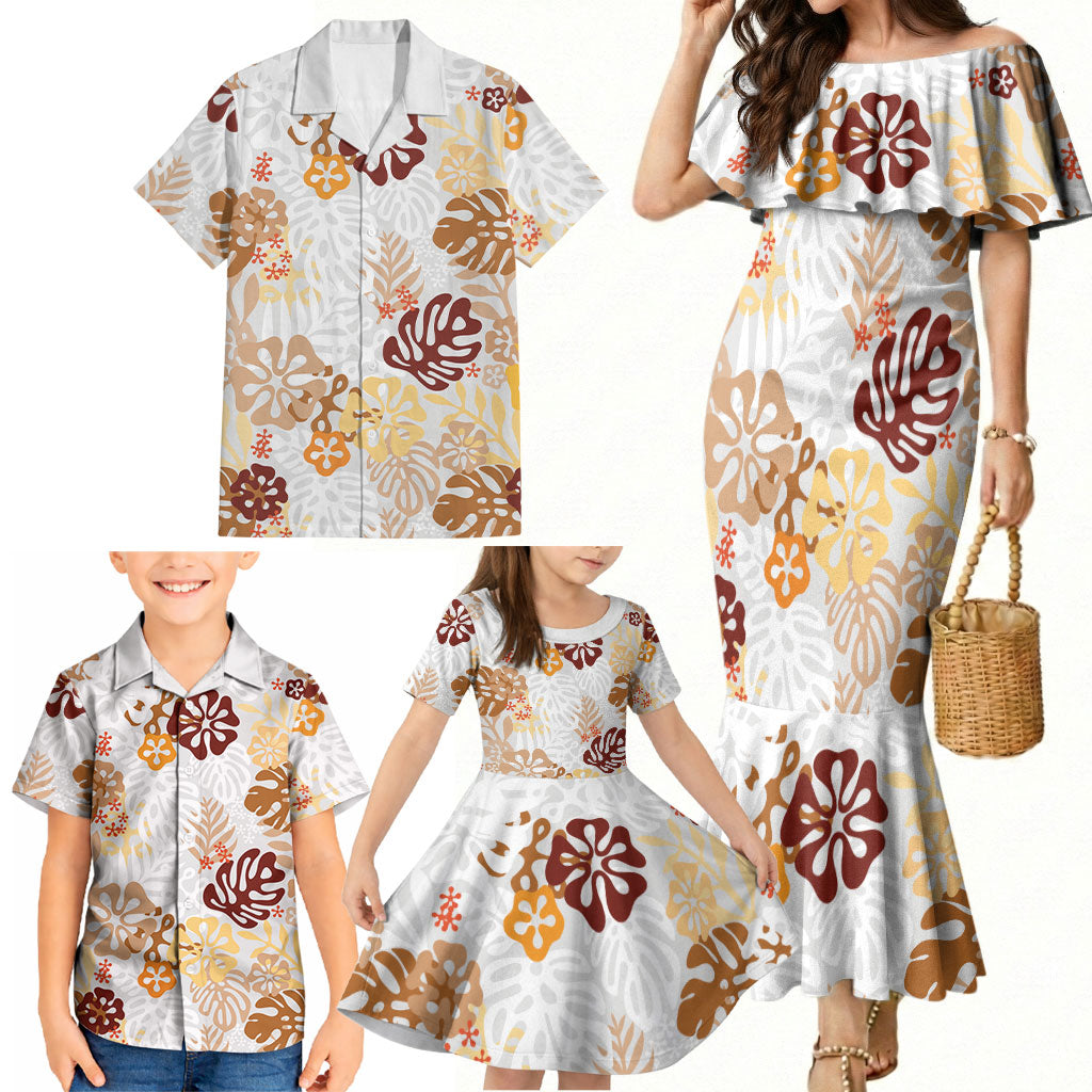 Brown Aloha Hawaiian Family Matching Mermaid Dress and Hawaiian Shirt Monstera Hibiscus Tropical Pattern LT19 - Polynesian Pride
