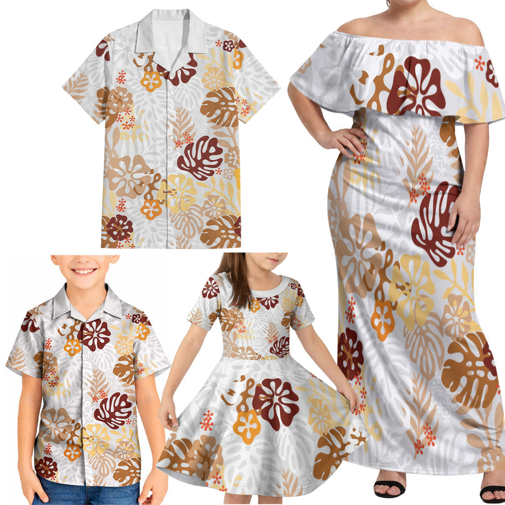 Brown Aloha Hawaiian Family Matching Off Shoulder Maxi Dress and Hawaiian Shirt Monstera Hibiscus Tropical Pattern