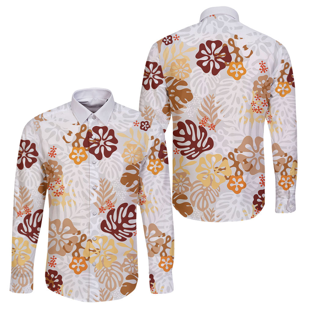 Brown Aloha Hawaiian Family Matching Puletasi and Hawaiian Shirt Monstera Hibiscus Tropical Pattern