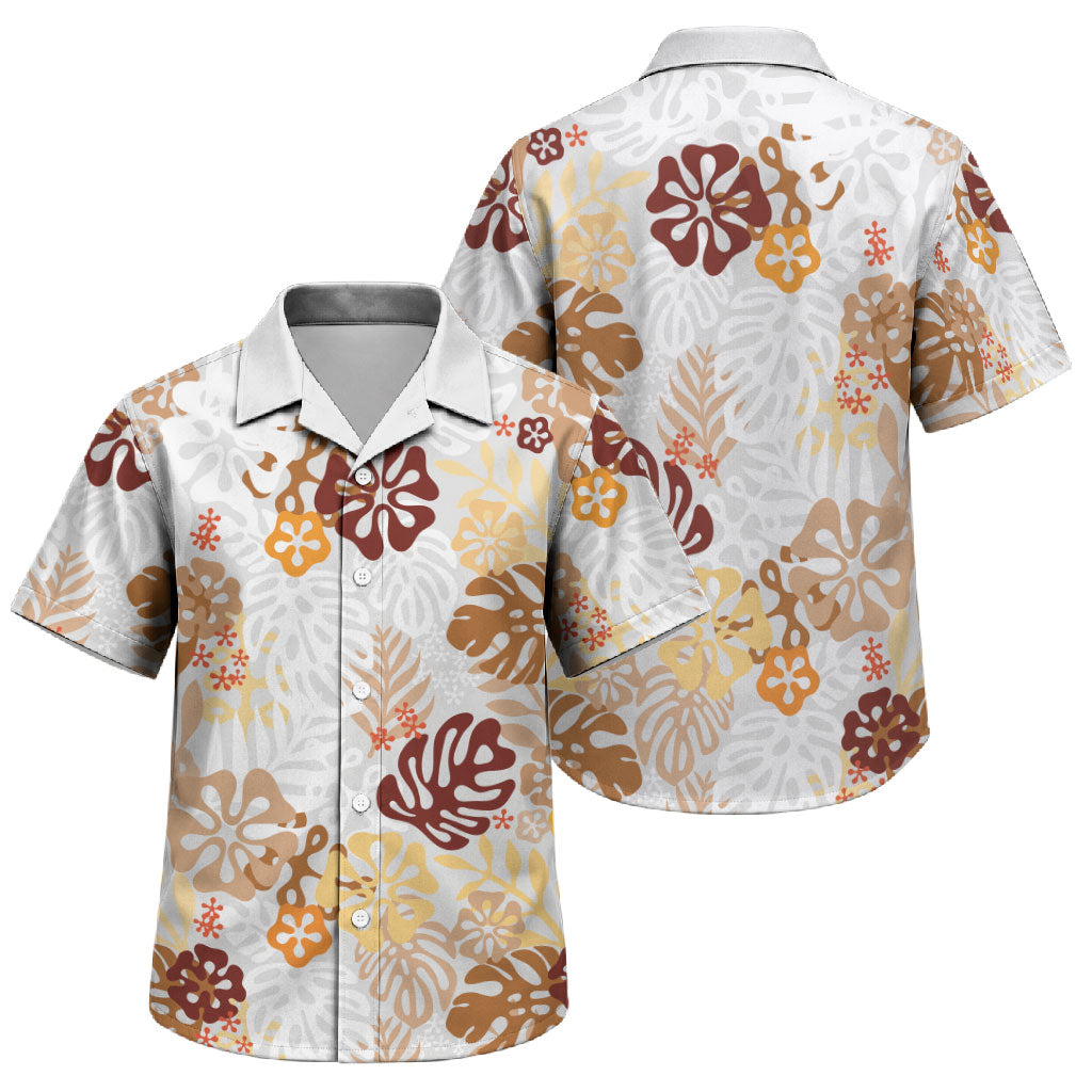 Brown Aloha Hawaiian Family Matching Puletasi and Hawaiian Shirt Monstera Hibiscus Tropical Pattern