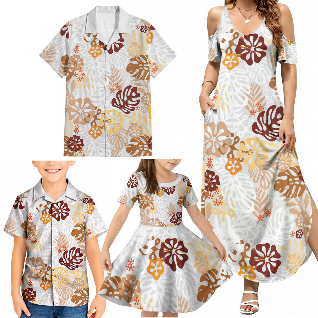 Brown Aloha Hawaiian Family Matching Summer Maxi Dress and Hawaiian Shirt Monstera Hibiscus Tropical Pattern