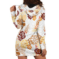 Brown Aloha Hawaiian Hoodie Dress Monstera Hibiscus Tropical Pattern